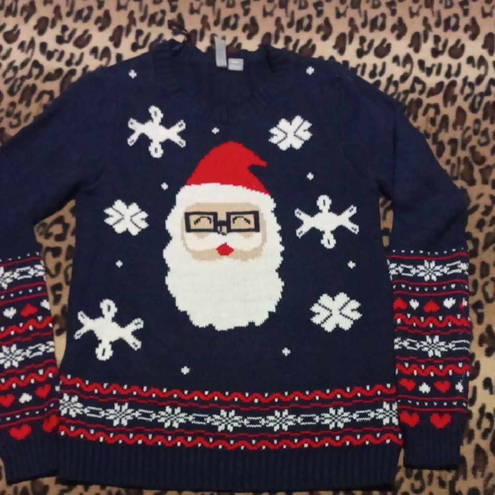 Navy Santa Sweater with Snowflake Design